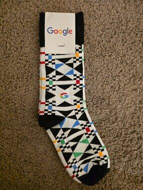 Google Logo Geometric Crew Socks One Size Fits Most Black White Multicolor